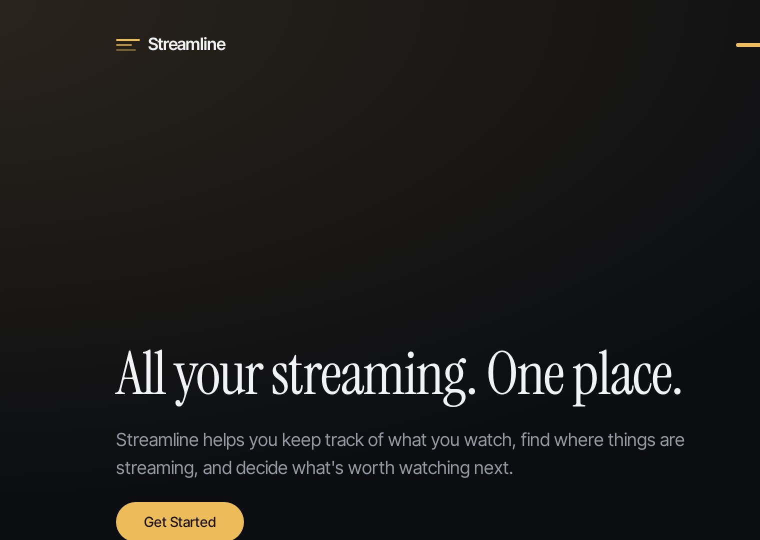 The Streamline app welcome screen: All your streaming. One place.